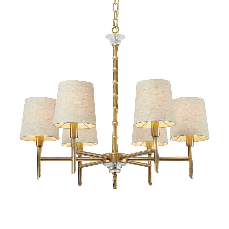Modern Brass Fabric 6-Light Chandelier Pendant Kit For Living Room