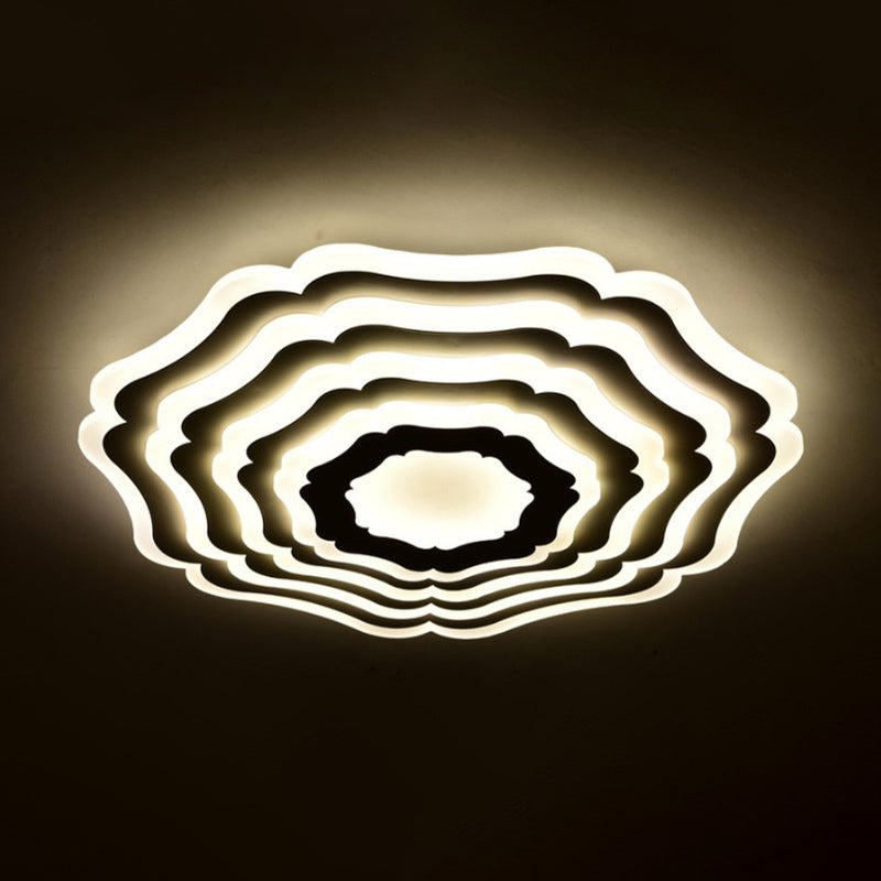 Contemporary Ripple Flush Mount Led Ceiling Light In White - Minimalistic Bedroom Lighting