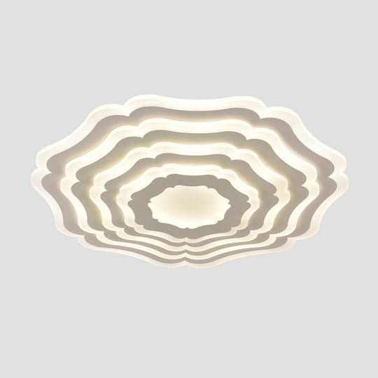Contemporary Ripple Flush Mount Led Ceiling Light In White - Minimalistic Bedroom Lighting
