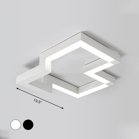 Modern Metal Geometric Ceiling Light | 19.5/25.5 Wide Black/White Led Flush Mount Warm/White
