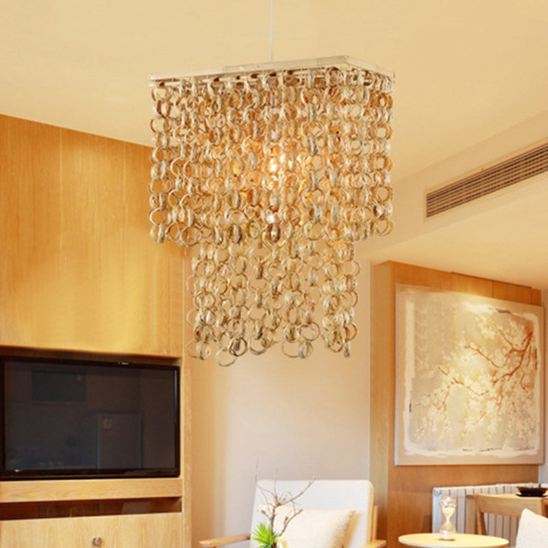 Contemporary Bamboo Pendant Light - 1-Light Down Lighting Beige