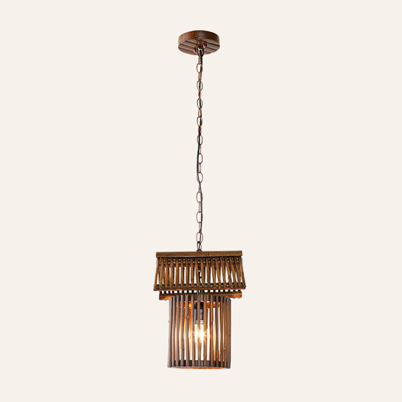Bamboo House Pendant Light Modern Ceiling Lamp In Brown