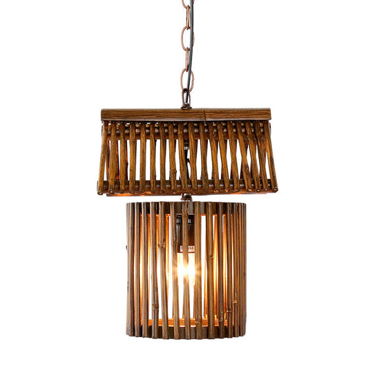 Bamboo House Pendant Light Modern Ceiling Lamp In Brown