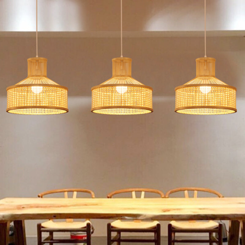 Round Bamboo Pendant Ceiling Light In Beige For Dining Room Decor