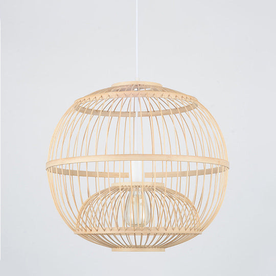 Bamboo Globe Dining Room Pendant Light Fixture - 14’/16’ Dia 1 Modern Style Beige / 14’