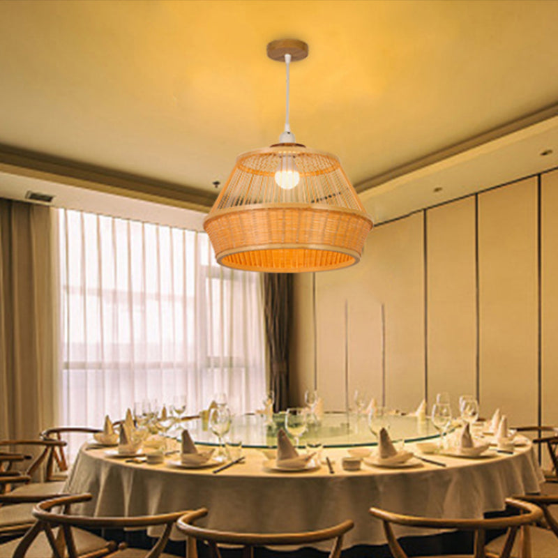 Beige Bamboo Pendant Ceiling Light - Asian-Inspired Fixture For Dining Room