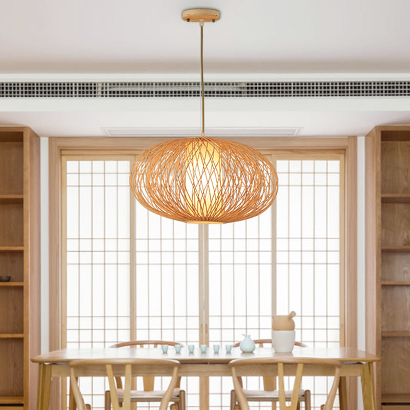 Modern Bamboo Pendant Light Fixture - Cross Woven Design 1 Beige Dining Room Lighting