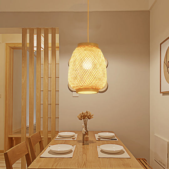 Contemporary 1-Light Beige Lantern Pendant Ceiling Fixture For Restaurants