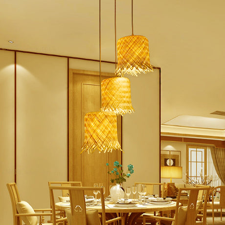 Asia Fringe Bamboo Pendant Light - 1 Kitchen Hanging Lamp In Beige