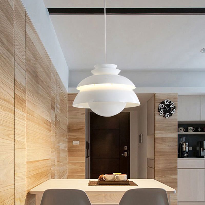 Modern White Metal Hanging Pendant Light With Wide Flare Design For Dining Room