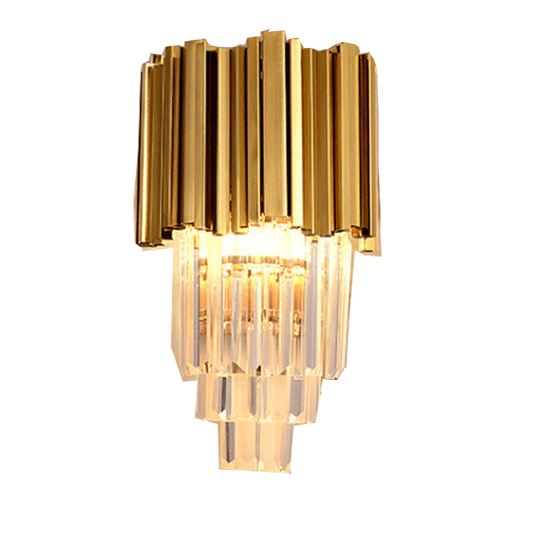 Modern Multi Layer Metal And Crystal Prisms Wall Lamp - 2/3 Bulbs Brass Finish 2 /