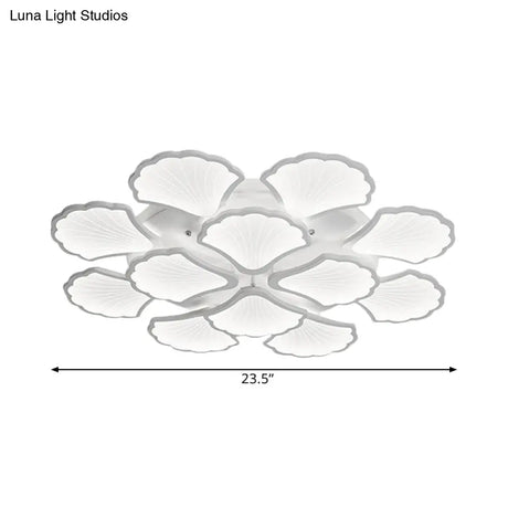3/5/9 - Light Led Flush Ceiling Light With Ginkgo Leaf Acrylic Shade - White Lighting Fixture In