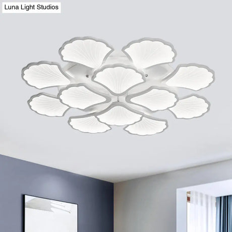 3/5/9 - Light Led Flush Ceiling Light With Ginkgo Leaf Acrylic Shade - White Lighting Fixture In
