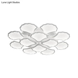 3/5/9 - Light Led Flush Ceiling Light With Ginkgo Leaf Acrylic Shade - White Lighting Fixture In