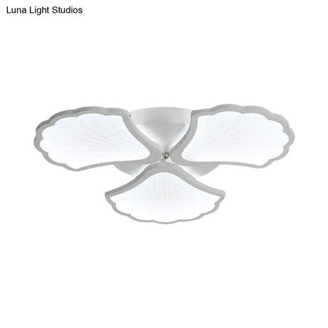 3/5/9 - Light Led Flush Ceiling Light With Ginkgo Leaf Acrylic Shade - White Lighting Fixture In