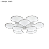 3/5/9 - Light Led Flush Ceiling Light With Ginkgo Leaf Acrylic Shade - White Lighting Fixture In