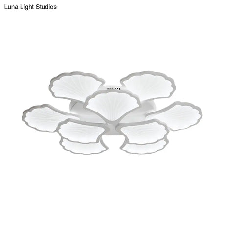 3/5/9 - Light Led Flush Ceiling Light With Ginkgo Leaf Acrylic Shade - White Lighting Fixture In