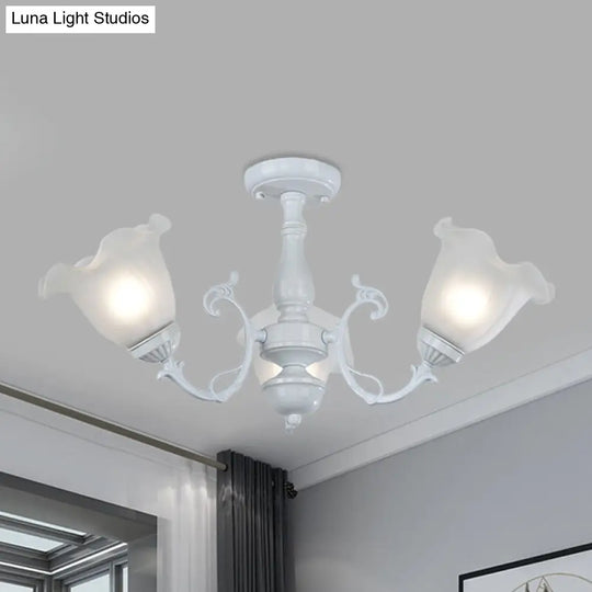 3/5-Light Floral Semi-Flush Ceiling Light - Countryside White/Black Finish With Cream Glass 3 /