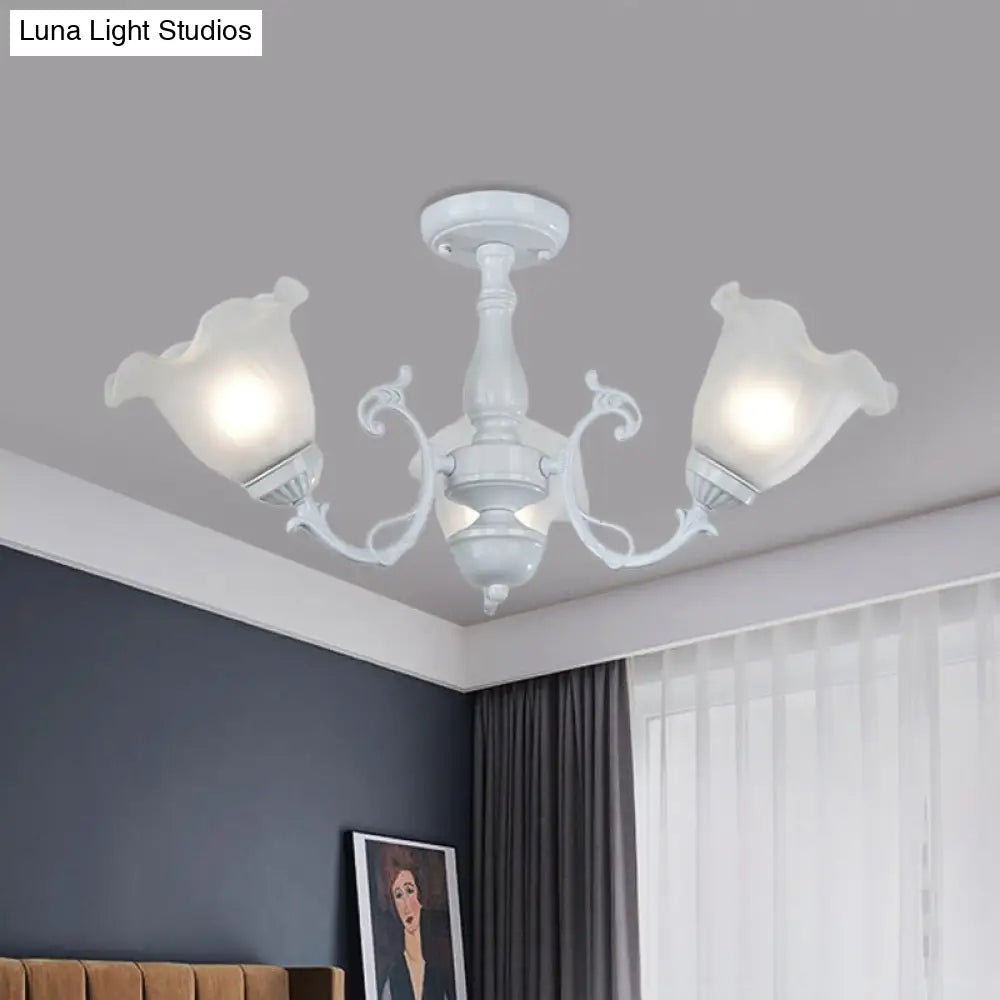 3/5 - Light Floral Semi - Flush Ceiling Light - Countryside White/Black Finish With Cream Glass