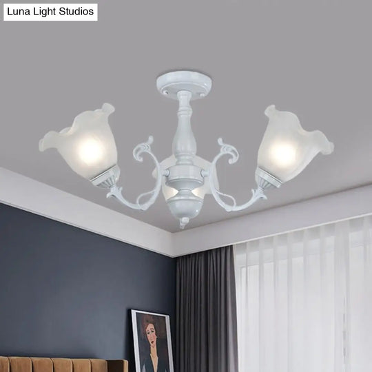 3/5 - Light Floral Semi - Flush Ceiling Light - Countryside White/Black Finish With Cream Glass
