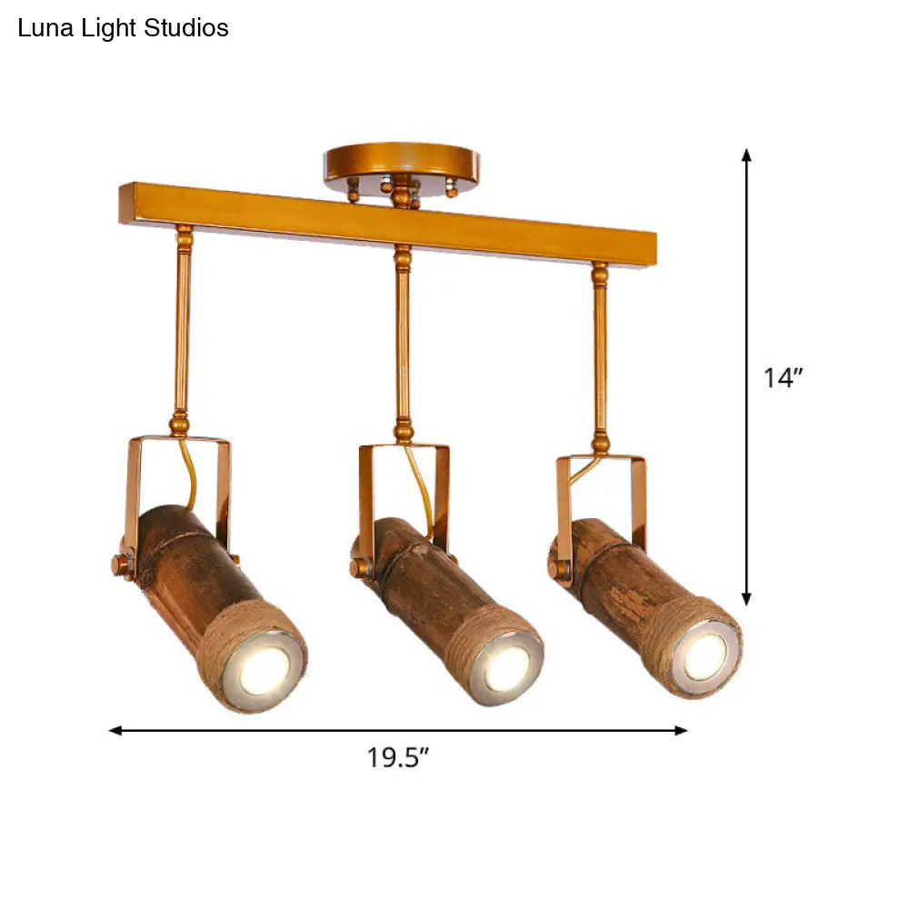 3/6 Bulbs Bamboo Tube Island Pendant - Brown Iron Suspension Lighting With Hemp Rope