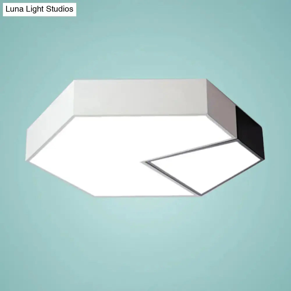 Hexagonal Led Ceiling Fixture - Modern Black And White Color-Block Design 15’/19’ Sizes Flush