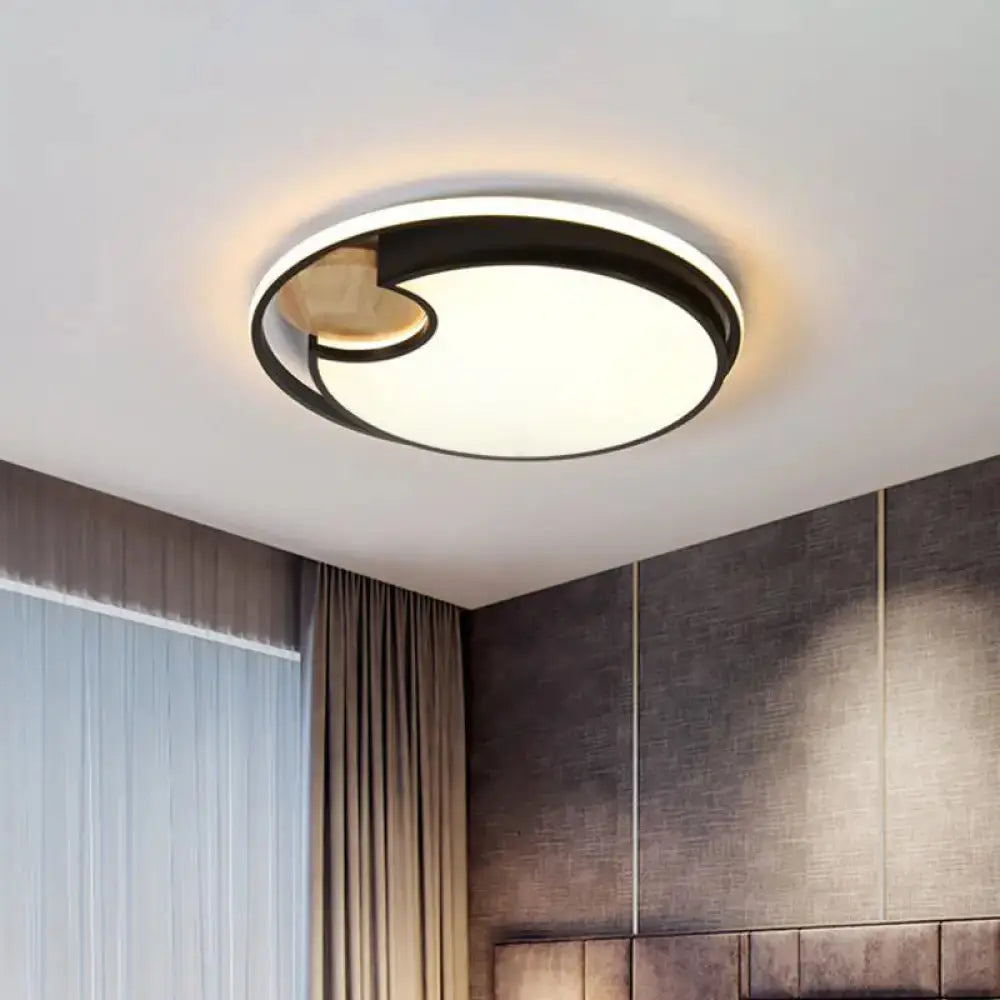 Modern Black Led Ceiling Light With Wood Cut Design – White/3 Color Options / White