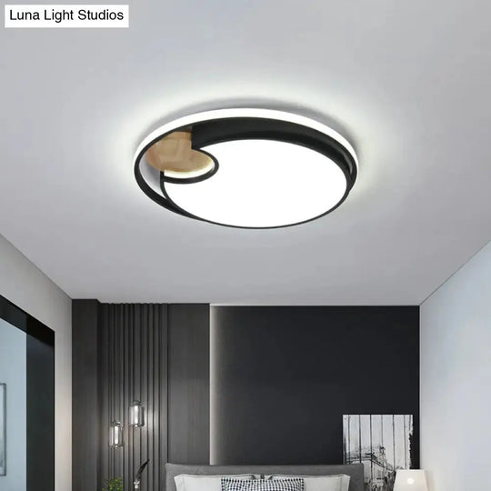 Modern Black Led Ceiling Light With Wood Cut Design – White/3 Color Options
