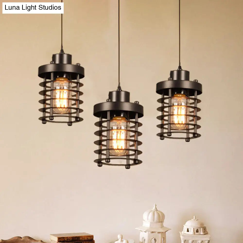 Black Metal 3-Head Pendant Lighting For Warehouse Or Dining Table