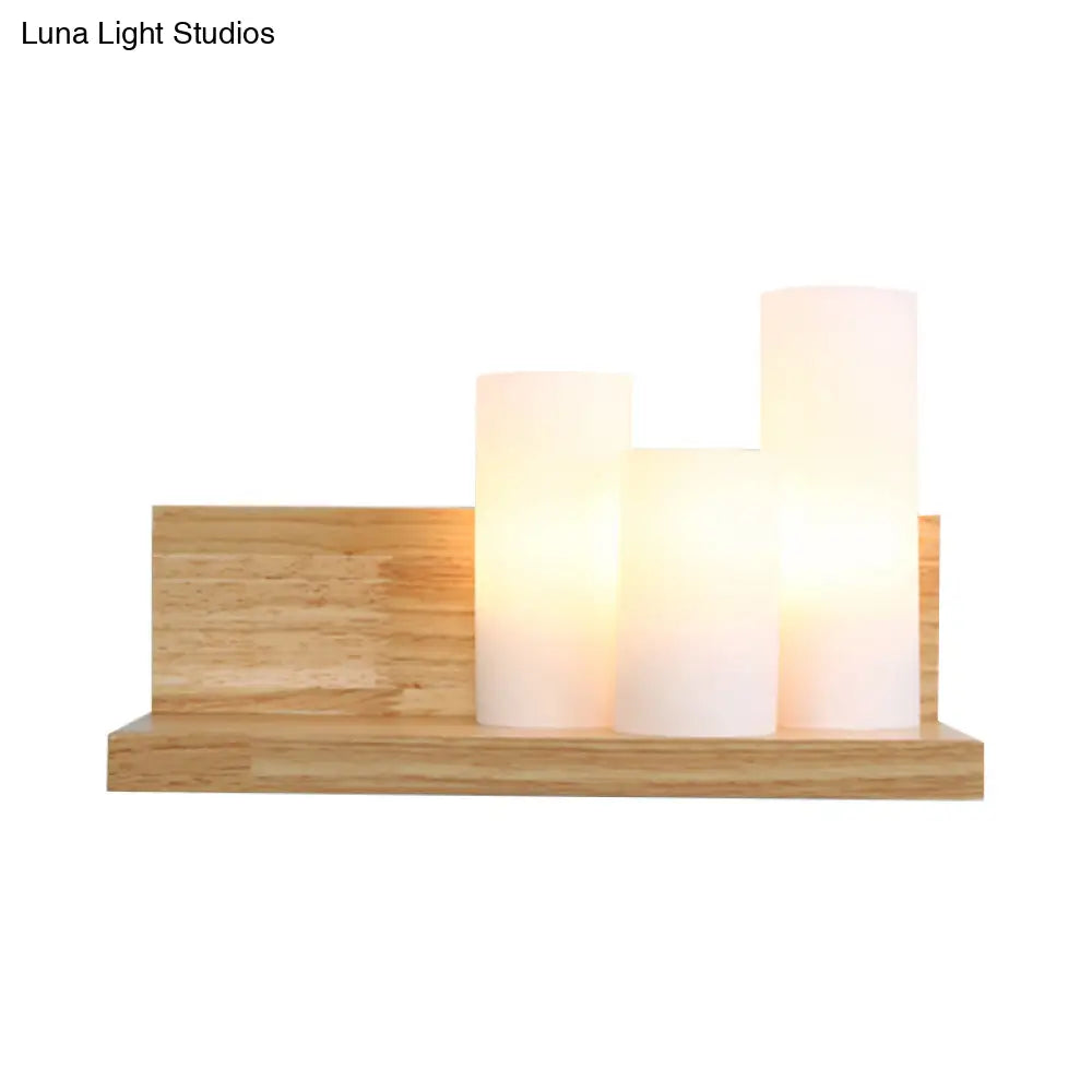 3-Head Contemporary Tube Shade Wall Lamp With Wooden Shelf Perfect For Cloth Shop