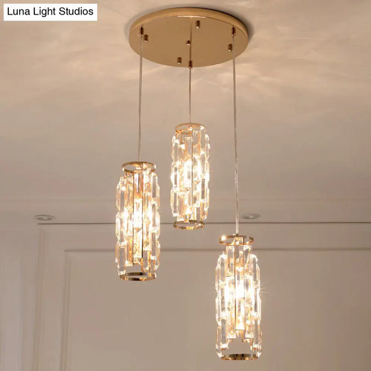 3-Head Multi Light Pendant With Crystal Shade - Modern Gold Bedroom Hanging Lamp