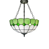 3-Head Tiffany Art Glass Inverted Dome Ceiling Chandelier Green