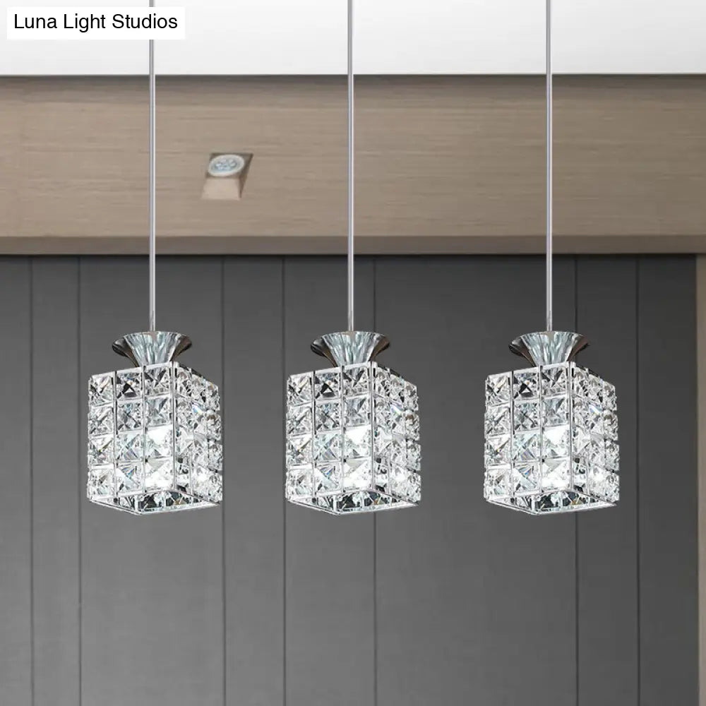 Crystal Island Pendant Light With 3-Lights And Cutout Linear Rectangle Shade