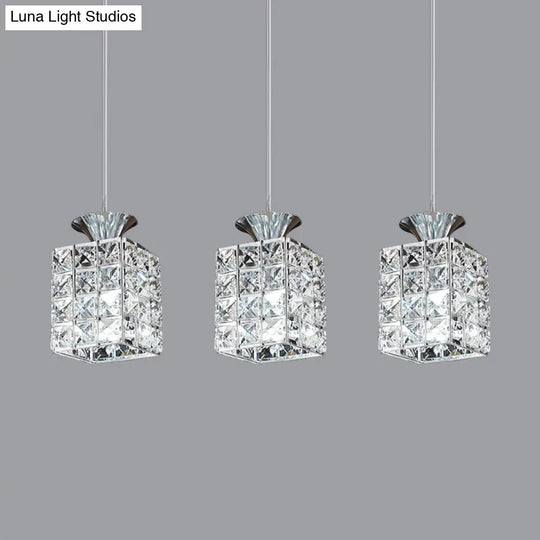 Crystal Island Pendant Light With 3-Lights And Cutout Linear Rectangle Shade