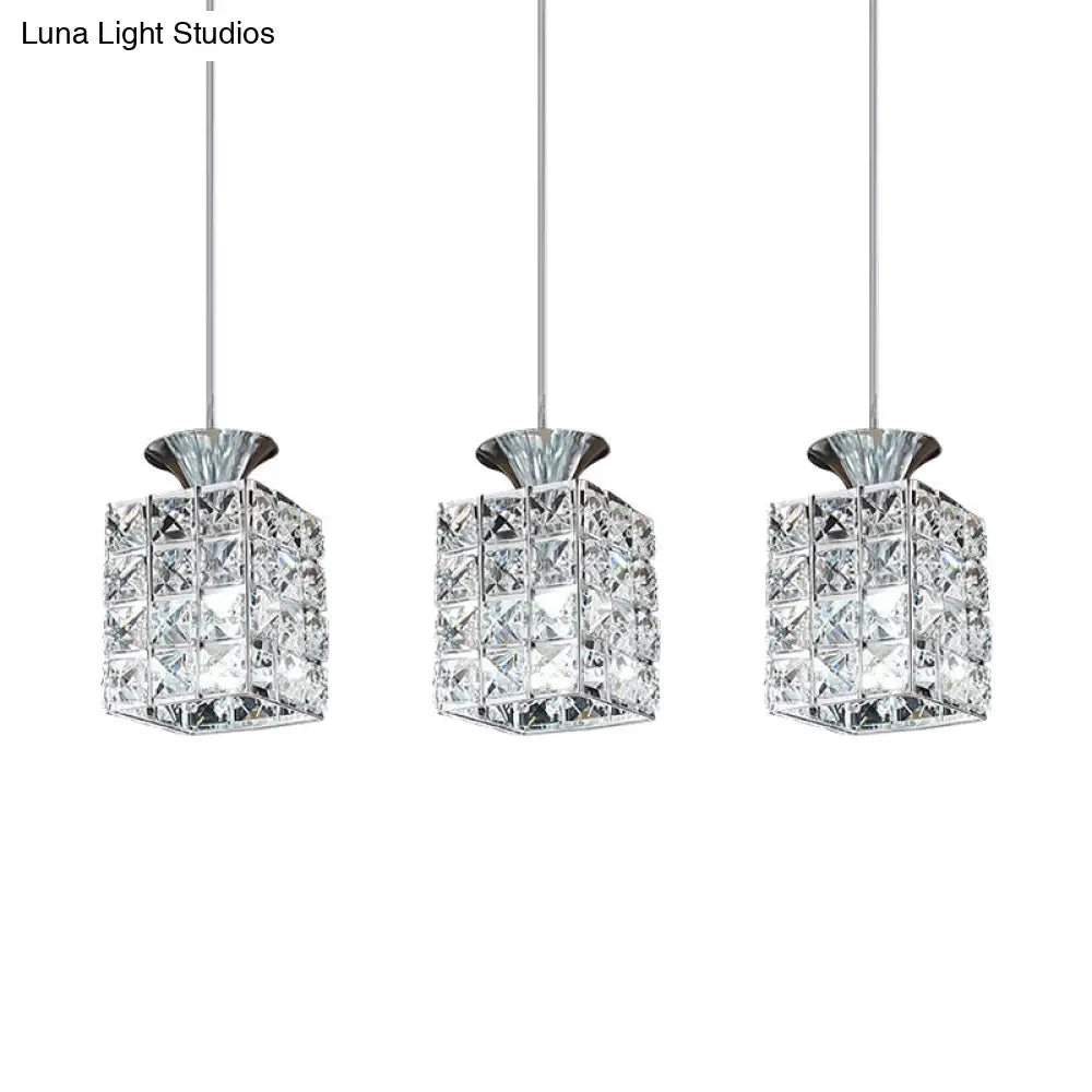 Crystal Island Pendant Light With 3-Lights And Cutout Linear Rectangle Shade