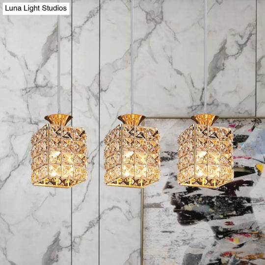 3-Light Crystal Island Pendant With Cutout Linear Design Gold