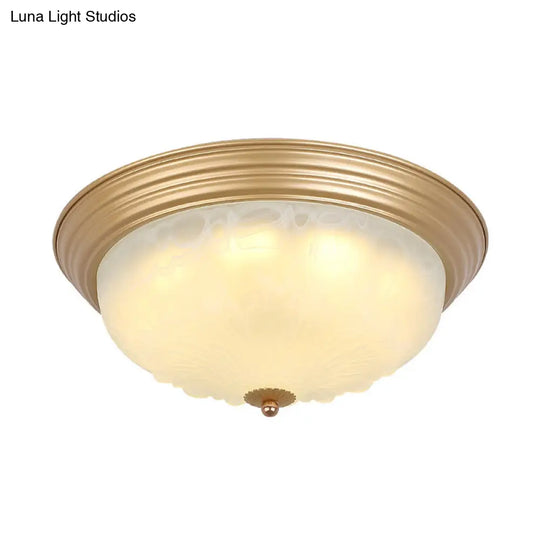 3-Light Frosted Glass Flush Ceiling Light - Colonial Dome Style Ideal For Bedroom Flushmount