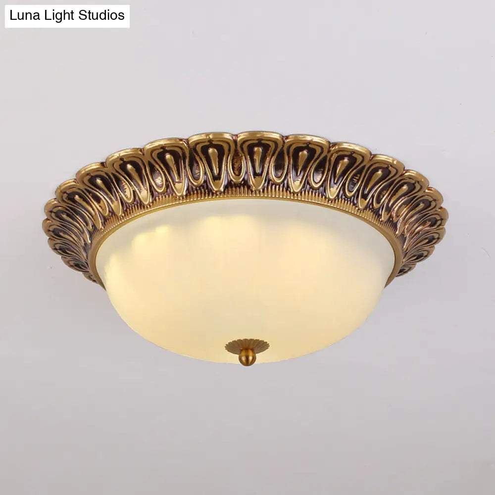 3-Light Frosted Glass Flush Ceiling Light - Colonial Dome Style Ideal For Bedroom Flushmount