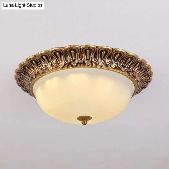 3-Light Frosted Glass Flush Ceiling Light - Colonial Dome Style Ideal For Bedroom Flushmount