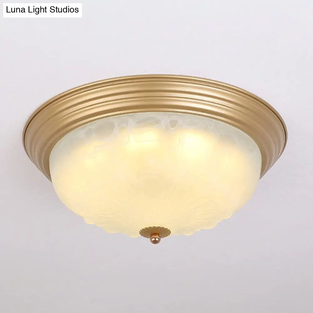 3-Light Frosted Glass Flush Ceiling Light - Colonial Dome Style Ideal For Bedroom Flushmount