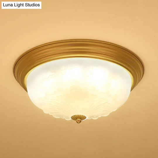 3 - Light Frosted Glass Flush Ceiling Light - Colonial Dome Style Ideal For Bedroom Flushmount