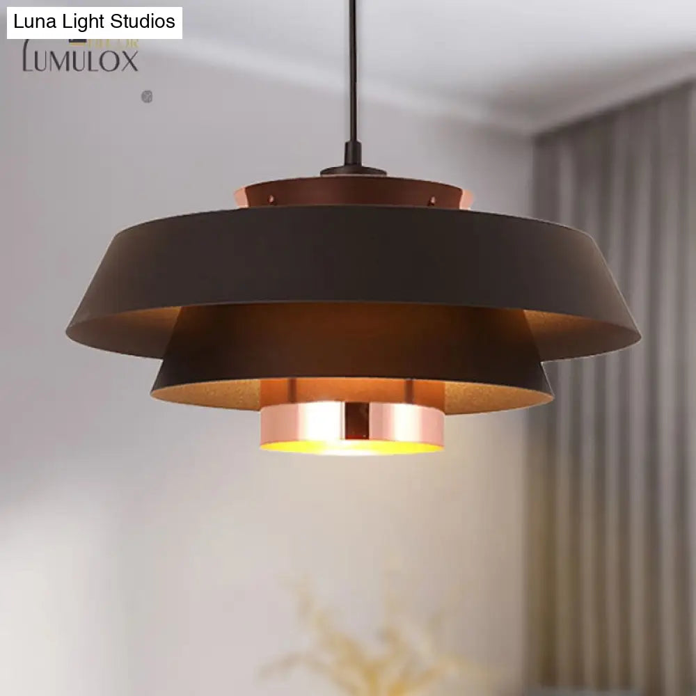 3-Tier Retro Drum Style Ceiling Fixture In Black For Restaurant Pendant Lighting