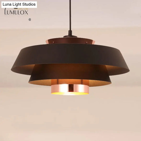3-Tier Retro Drum Style Ceiling Fixture In Black For Restaurant Pendant Lighting