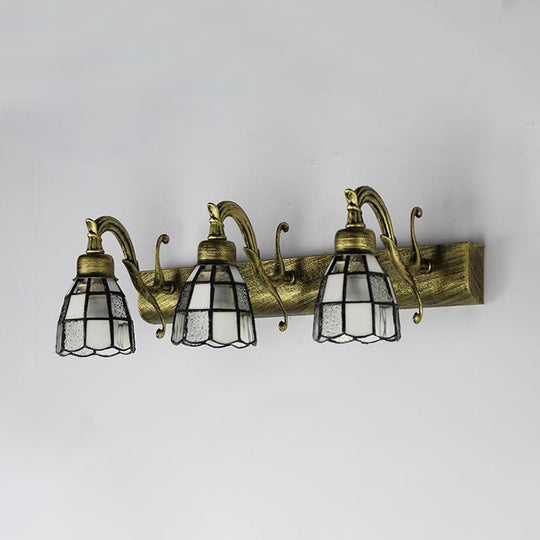 Vintage Stained Glass Dome Wall Sconce With Square/Blue Square Pattern 3 Lights Copper/Antique