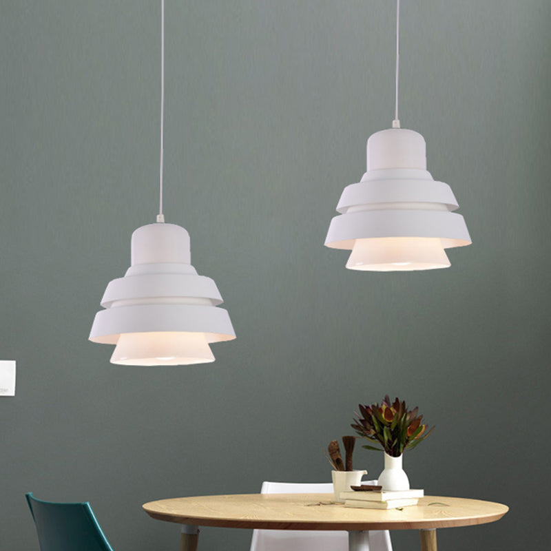 Modern White Bedroom Pendant Light With Flared Metal Shade