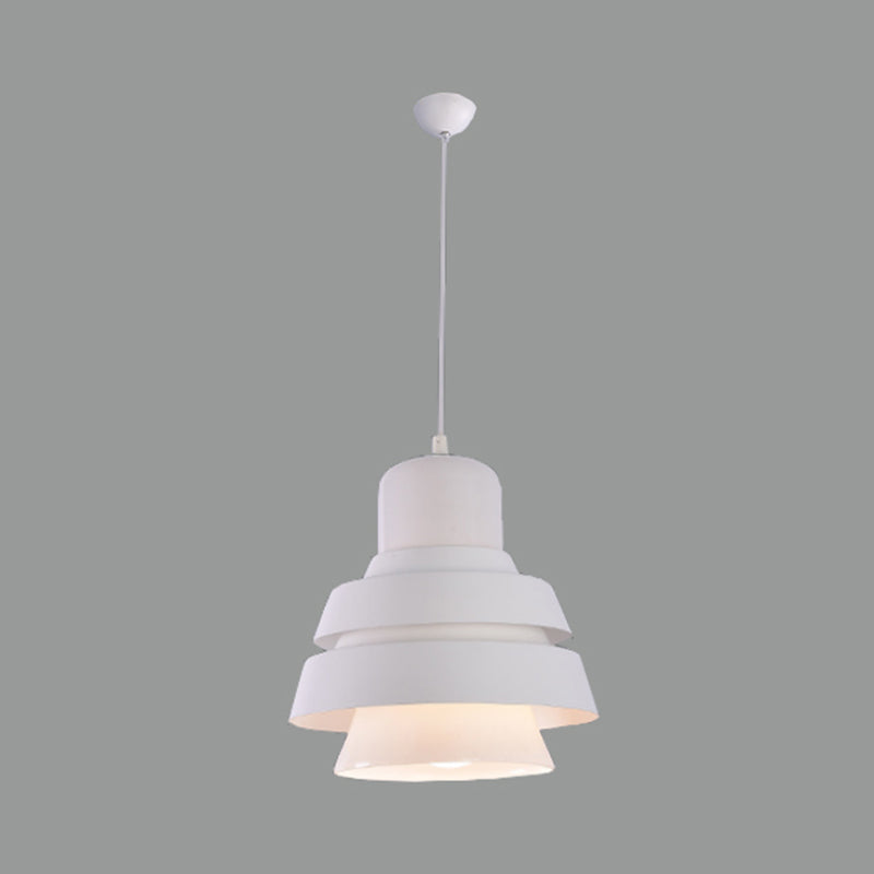 Modern White Bedroom Pendant Light With Flared Metal Shade