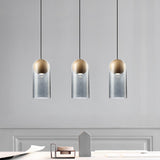 Contemporary Smoke Gray Glass Cylinder Hanging Ceiling Light With 1 Head