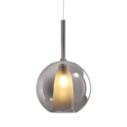 Modern Smoke Gray/Clear Glass Spherical Hanging Pendant Light With 1 Bulb 6/7 Wide