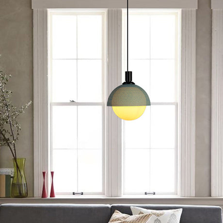 Modern Metal Bowl Ceiling Lamp With Green Accent - 1 Head Pendant Light For Bedroom In Beige/Gray