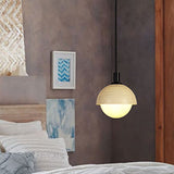 Modern Metal Bowl Ceiling Lamp With Green Accent - 1 Head Pendant Light For Bedroom In Beige/Gray